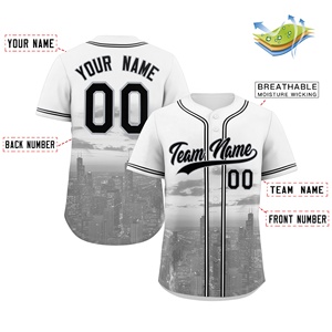 Groothandel op maat bedrukte plus size baseball shirts van de beste kwaliteit, gepersonaliseerde stadslandschap stijl, authentieke jersey - Product Image 4