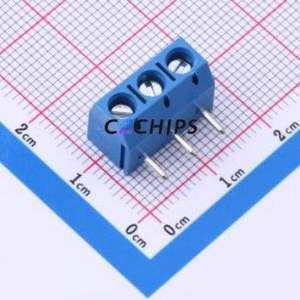 MX301R-5.0-03P-BU01-Cu-Y-A Screw Terminal Block Bent Lead Through Hole,P=5mm Connector 1x3P 5mm Blue Right Angle Insert - Product Image 1