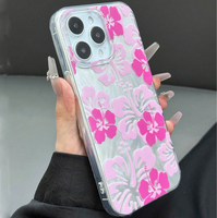 Funda para Teléfono Móvil con Hermoso Estampado de Flores Rosas y Brazalete con Patrón de Seda Plateada para iPhone 11 12 13 14 15 16 17 Air