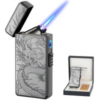 [2-en-1] Briquet métallique double alimentation en gros, électrique à double arc + flamme bleue longue durée, coupe-vent, design moderne et minimaliste, cadeau