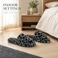 Pantoufles d'intérieur en peluche à imprimé léopard gris et noir
