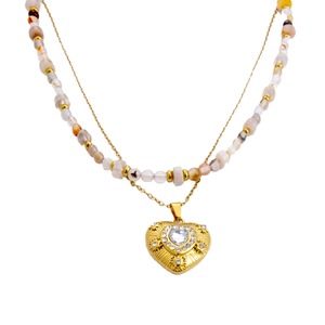 Collar de piedra natural con forma de corazón, colgante con engaste de oro de 18 quilates para mujer, joyería para fiestas - Product Image 5