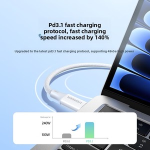 Câble USB Type C vers Type C UGREEN 240W, charge rapide PD 5A, tressé, pour téléphone portable <span class=keywords><strong>Apple</strong></span>, Android, tablette, ordinateur portable, <span class=keywords><strong>chargeur</strong></span> USB C - Product Image 2