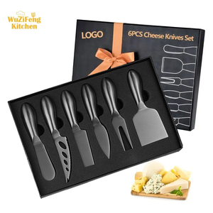 Fourchette à fromage trancheuse fromage épandeur couteau coupe outil Collection grand cadeau Premium 6 pièces en acier inoxydable noir couteaux à fromage - Product Image 1