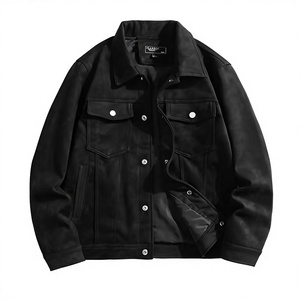 Blouson universitaire homme style cowboy streetwear automne, en microfibre peignée écologique, fin, boutonné, avec logo frontal unique, style anglais - Product Image 3