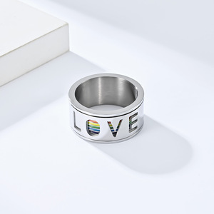 Anillo Giratorio con Bandera Arcoíris, de Acero Inoxidable, Joyería para Hombre, Regalo, Talla Grande, Diseño Geométrico con Letras - Product Image 3