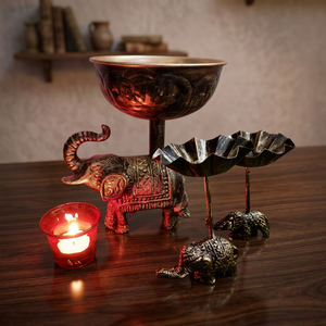 Best Selling Autiraz Handmade Elegant Brass Diya with Classic Elephant Design <b>Lantern</b> for Diwali Worship & Home Decoration - Product Image 2