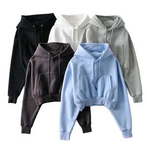 Sudaderas con capucha recortadas para mujer al por mayor, sudaderas con capucha sueltas informales sólidas para niñas en blanco, sudaderas con capucha - Product Image 1