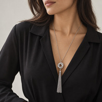 Ensemble de 5 colliers longs à pendentifs, design géométrique feuille et pompon, couleur argent et noir, bijoux de mode pour femmes, vente en gros