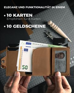 <span class=keywords><strong>Portafoglio</strong></span> THUMBS-UP da uomo in vera pelle di lusso con blocco RFID, sottile, vintage, a tre ante, <span class=keywords><strong>porta</strong></span> <span class=keywords><strong>carte</strong></span> per 10 <span class=keywords><strong>carte</strong></span>, scomparto portamonete, compatibile con AirTag. - Product Image 5