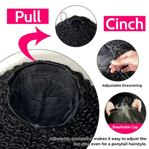 Demi-perruque 3 en 1 Afro Kinky Curly Human Hair Wear & Go Drawstting Band Seamless Clip Ins Wig Pas besoin de colle Flip Over Half Wigs - Product Image 3
