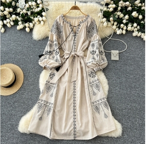 ชุด2025แขนโคมไฟปักลายดอกไม้ตะวันตกสำหรับผู้หญิงสไตล์โบฮีเมียนสำหรับฤดูใบไม้ผลิฤดูใบไม้ร่วง - Product Image 3