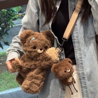 Sac à dos en peluche double épaule unisexe, motif ours mignon en forme de cœur, cadeau d'anniversaire de grande valeur
