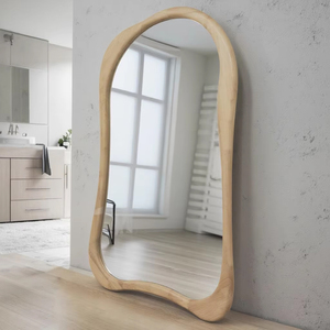 مرآة كبيرة مخصصة لتزيين الغرف على الطراز الفرنسي، تصميم متموج بإطار خشبي، شكل غير منتظم، مرآة للزينة - Product Image 6