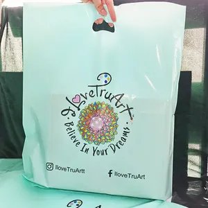 Kustomisasi LDPE plastik tas belanja bening poli Die Cut tas pegangan dapat didaur ulang tas belanja ritel dengan Logo dicetak