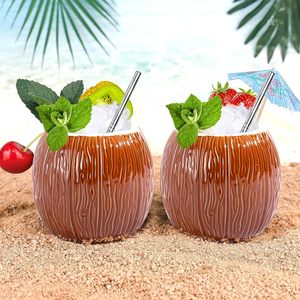 Tasses en forme de noix de coco en céramique Tasses tiki en porcelaine écologiques pour le thé pour les bars et les accessoires mignons de voyage - Product Image 3
