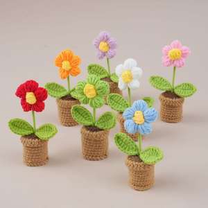 Vaso di Fiori Lavorato a Mano all'Uncinetto, Regalo Decorativo con <span class=keywords><strong>Girasole</strong></span>, Rosa, Tulipano e Margherita per la Casa - Product Image 1