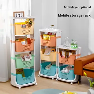 Panier à linge roulant multicouche Bacs de rangement divisés 4 roues verrouillables Plastique perforé Stockage durable à profil mince - Product Image 2