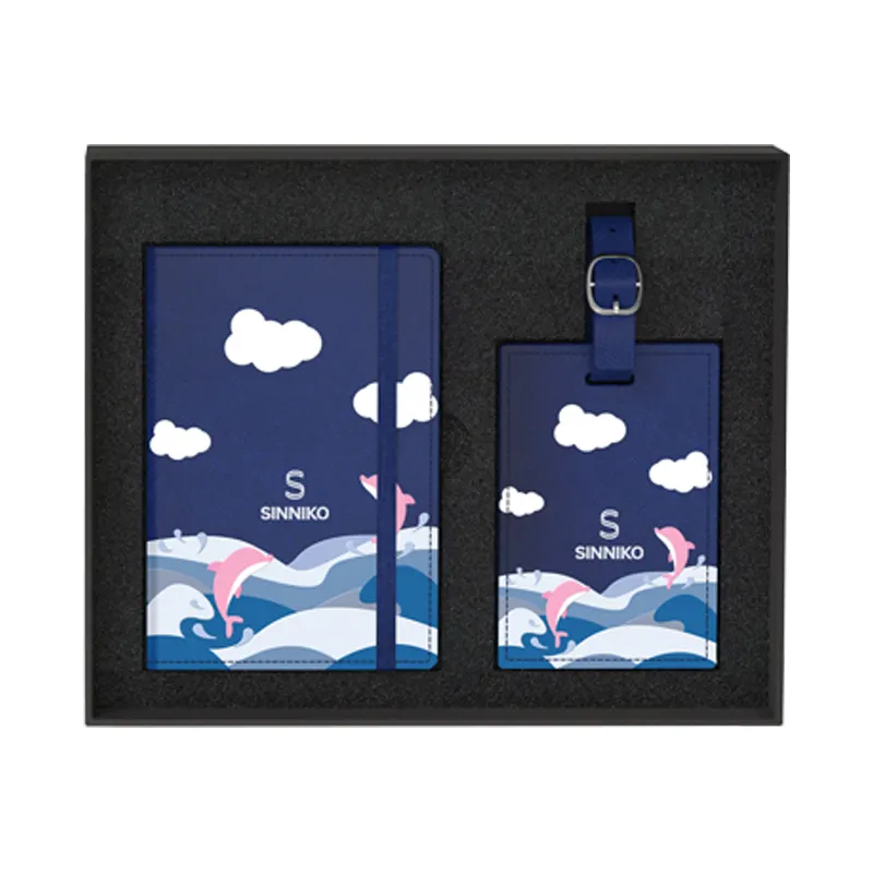 Ucuz özel mavi pasaport tutucu ve bagaj etiketi seyahat seti kişiselleştirilmiş seyahat hediyeler için PU deri bagaj etiketi pasaport kapağı