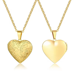 Collier élégant en acier inoxydable 304 plaqué or 14 carats avec pendentif photo ovale en forme de cœur rond pour femmes, à porter au quotidien - Product Image 4