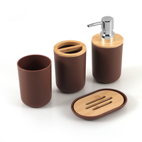 Ensemble de salle de bain en bambou et plastique écologique, brosse WC, accessoires de toilette, ensemble d'accessoires de salle de bain modernes