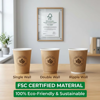 Gobelet à café jetable en papier isolé à double paroi, certifié FSC, biodégradable, conforme à la norme européenne EN13432