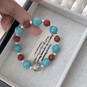 Natural Turquoise Beaded <b>Bracelet</b> S925 Sterling Silver Women's Wealth Charm Chinese Style Jewelry Gift - Product Image 3