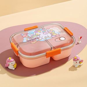 Lonchera de Plástico Transparente con Tapa de Dibujos Animados, 4 Compartimentos, Contenedor de Almacenamiento de Alimentos con Caja para Salsas, Apta para Microondas - Product Image 2