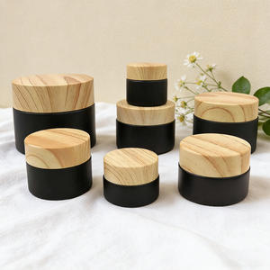 Emballage de luxe écologique et recyclable en verre noir avec couvercle en bois pour crème et soin du visage, personnalisable, 30g, 50g, 80g - Product Image 1