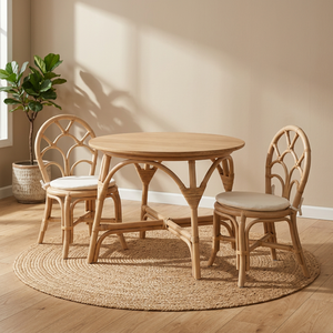 Juego de Mesa y Sillas de Ratán para Niños Nhat Minh, Estilo Tropical Redondo, Muebles Ecológicos para Interiores, Diseño de Respaldo Windsor - Product Image 4