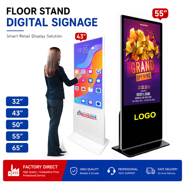 KINGONE Factory Price 43" 49" 55" 65" Digital Signage Interactive Kiosk Commercial LCD Screen Stand Advertising Touch Display
