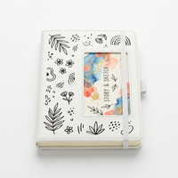 Carnet de notes personnalisé en papier offset avec fentes pour photos, bande élastique, reliure cousue, motif floral mignon, couverture souple, cadeau pour étudiants