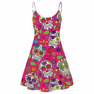 Casual Ladies <strong>Dresses</strong> <strong>Mexican</strong> Candy Sugar Skull Print Fabric Women Clothes Sexy Summer Slip <strong>Dress</strong> Party Halloween Vintage Style - Product Image 3