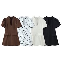 ZEVITY Robe Courte Chic et Élégante pour Femme, Noire, Col Rond, Fermeture Éclair, Manches Courtes Bouffantes, Tendance Printemps-Été 2026, Idéale pour les Fêtes
