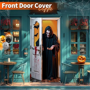Cubierta de Puerta de <span class=keywords><strong>Vampiro</strong></span> para Halloween, Decoraciones Espeluznantes de Huellas de Sangre y Murciélagos para Fiestas de Casas Encantadas, Trucos, Decoraciones de Pared para el Hogar en Días Festivos - Product Image 5