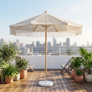 Ombrellone da Giardino Moderno in Macramè di Cotone Intrecciato a Mano, Resistente alle Intemperie, per Hotel e Spiaggia - Product Image 1