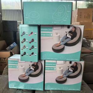 Modern Flocked <b>Inflatable</b> Lazy <b>Sofa</b> with Footrest Outdoor Foldable Portable PVC Material - Product Image 3