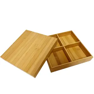 Boîte à collation en bois de bambou Compartiments Snack bonbons plateaux de service plateau de fruits secs avec couvercle