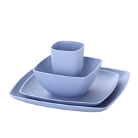 Ensemble de vaisselle écologique en paille de blé carrée, sans BPA, incassable, bol, assiette, tasse, ensemble de vaisselle pour la maison