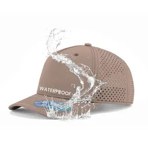 OEM individualisierte 5-panel Lasergeschnittene Loch perforierte Golf-Vatermütze, Polyester Sportmütze, PVC-Logo wasserdichte Leistungsbaseballmütze