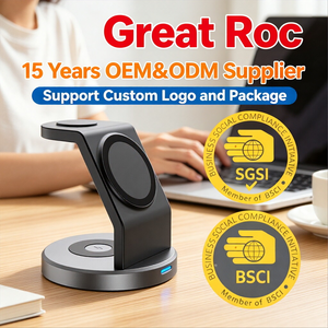 Stazione di Ricarica Wireless Great <span class=keywords><strong>Roc</strong></span> 15W, Ricarica Rapida 3 in 1 con Ingresso USB-C per Telefono, Orologio e Auricolari - Product Image 1