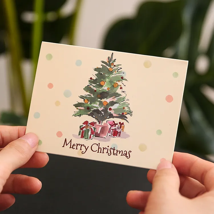 Рождественская и новогодняя поздравительная открытка, праздничные бумажные подарочные открытки с печатью