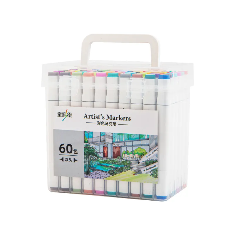 PP pail gift box student art painting marker set double-ended oil marker 24 color 48 color 80 color
