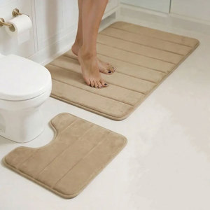Ensemble de tapis de bain Cangming en polaire corail antidérapant, absorbant, séchage rapide, moderne et simple, tapis de sol pour salle de bain, ensemble de 2 pièces - Product Image 4