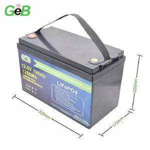 Oem geb ip56 6000 ciclo de energia solar 12v 100ah, à prova d' água lifopo4 baterias solares lítio 100ah para sistema de energia solar lifepo4 12v