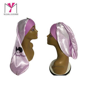 Cheveux longs et larges tressés avec logo de luxe personnalisé bonnets pour femmes et foulard pour dormir en satin et soie pour cheveux - Product Image 4