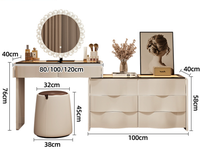 Coiffeuse moderne en bois massif avec miroir LED éclairé et tiroirs – Bureau de maquillage de luxe peu encombrant pour chambre, appartement, salon
