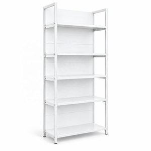 Scaffalatura Gondola Bianca Effetto Legno per Supermercati, Espositore Robusto Monofacciale per Negozi al Dettaglio e Alimentari, Scaffali con Struttura in Metallo - Product Image 2