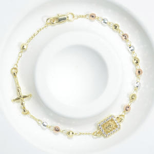 최신 종교 기독교 삼색 성 베네딕토 뉘르시아 조절 가능한 비즈 팔찌 14K 금도금 로사리오 팔찌 - Product Image 1