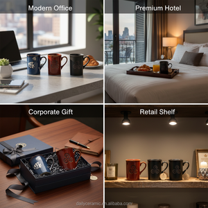 Ensemble de tasses à <span class=keywords><strong>café</strong></span> en grès avec logo personnalisé en relief, tasse à thé en céramique de 350 ml pour un usage quotidien, cadeau de bureau, cuite à haute température - Product Image 4